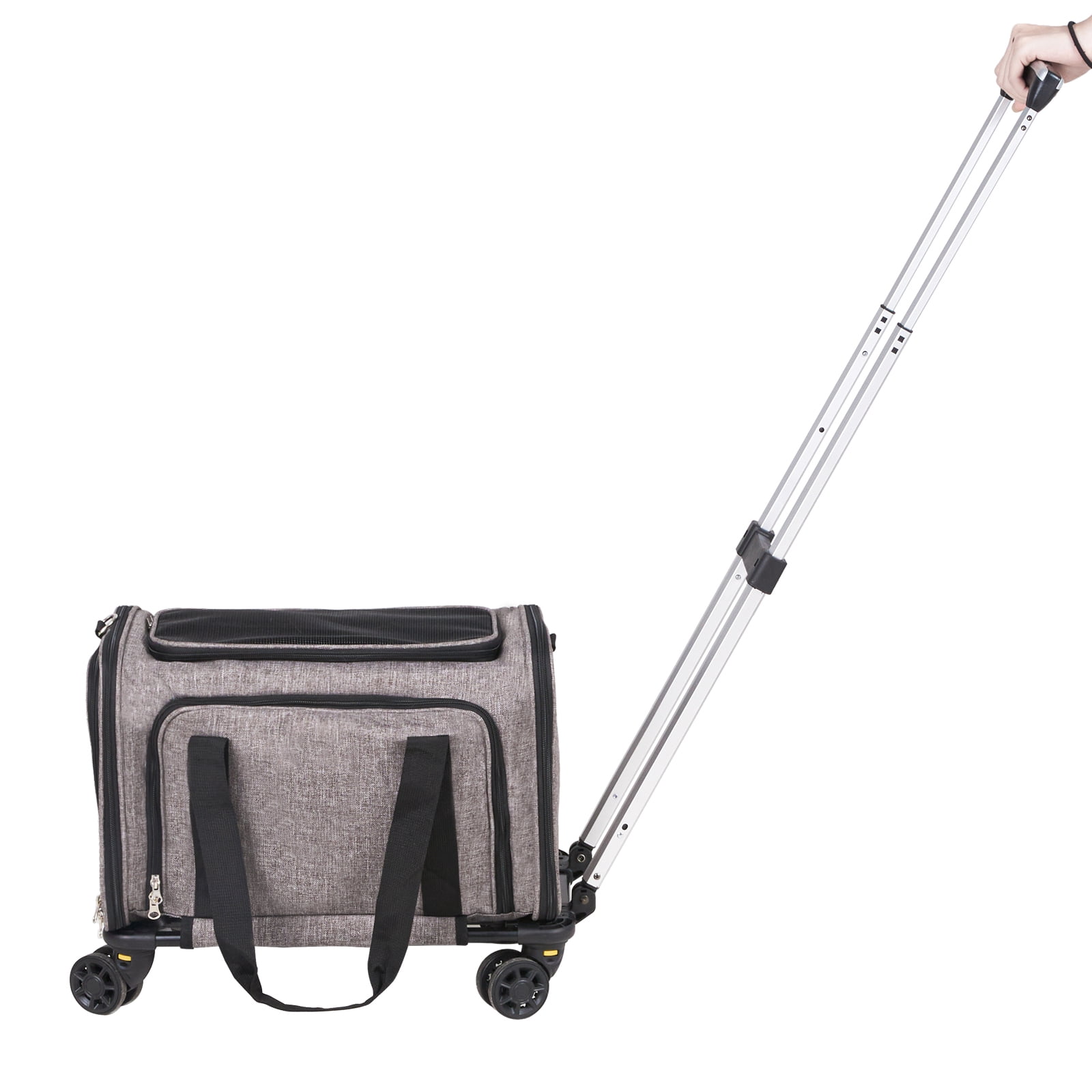 VEVOR Cat Carrier with Wheels Airline Approved Rolling Pet Carrier 25 lbs Grey for Cat Dog Small Medium Animals Kitten Puppy