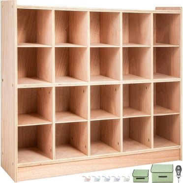 BENTISM Classroom Storage Cabinet Preschool Wooden Cubby 20 Grids Organizer W/ Casters