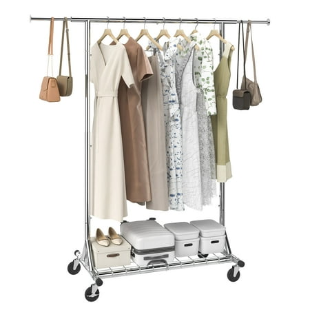 VEVOR Clothes Rack 450 lbs Heavy Duty Clothing Garment Rack with Wheels Commercial Rolling Clothes Rack with Hanging Rod Adjustable Collapsible Chrome Finish