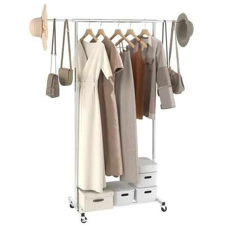VEVOR Clothes Rack with Wheels Heavy Duty Clothing Garment Rack with Hanging Rod 30.7-54.3 in Extendable Length 54.30 x 16.10 x 64.60 In