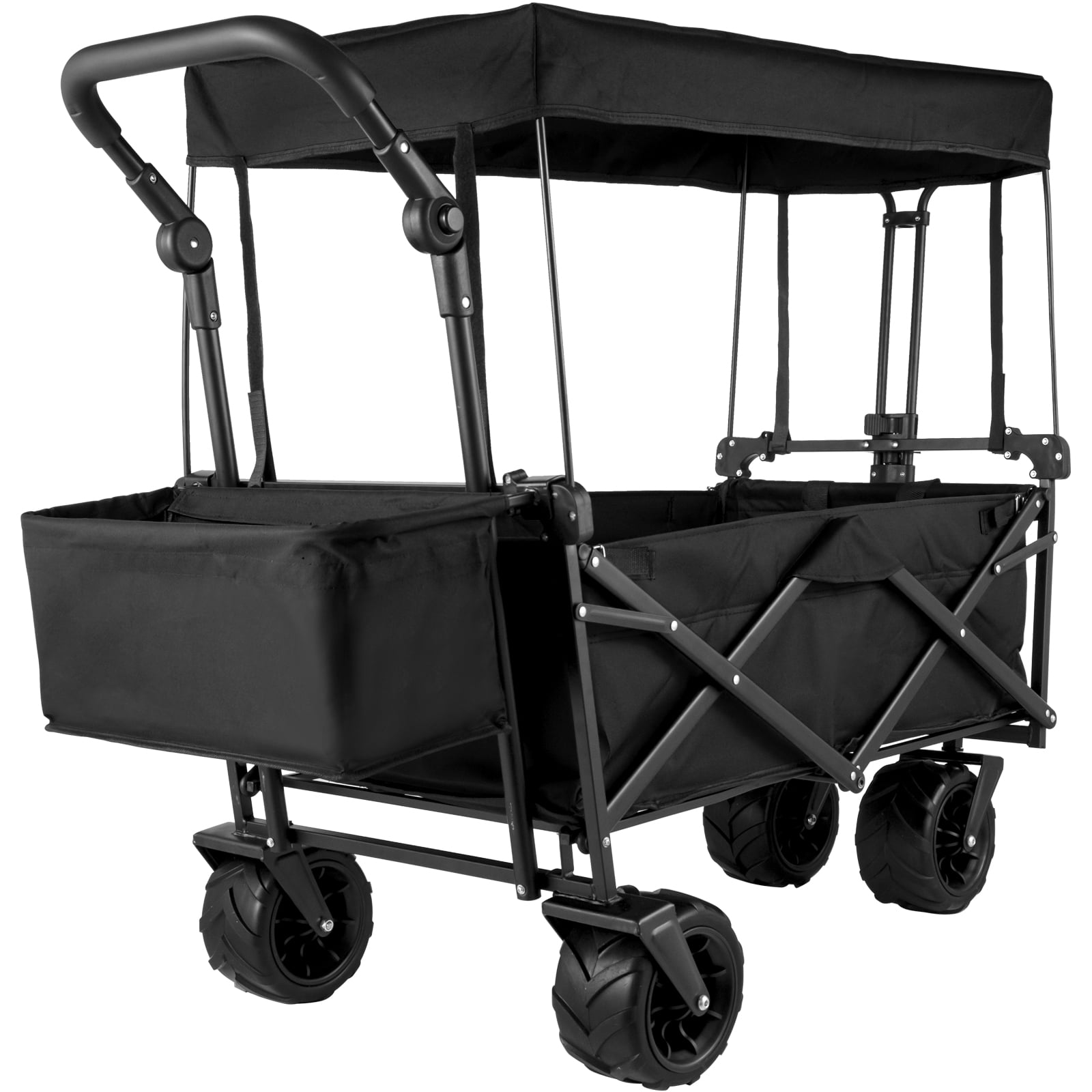 VEVOR Collapsible Wagon Cart, Folding Utility Garden Trolley with Removable Canopy 600D Oxford Cloth for Camping (Black)