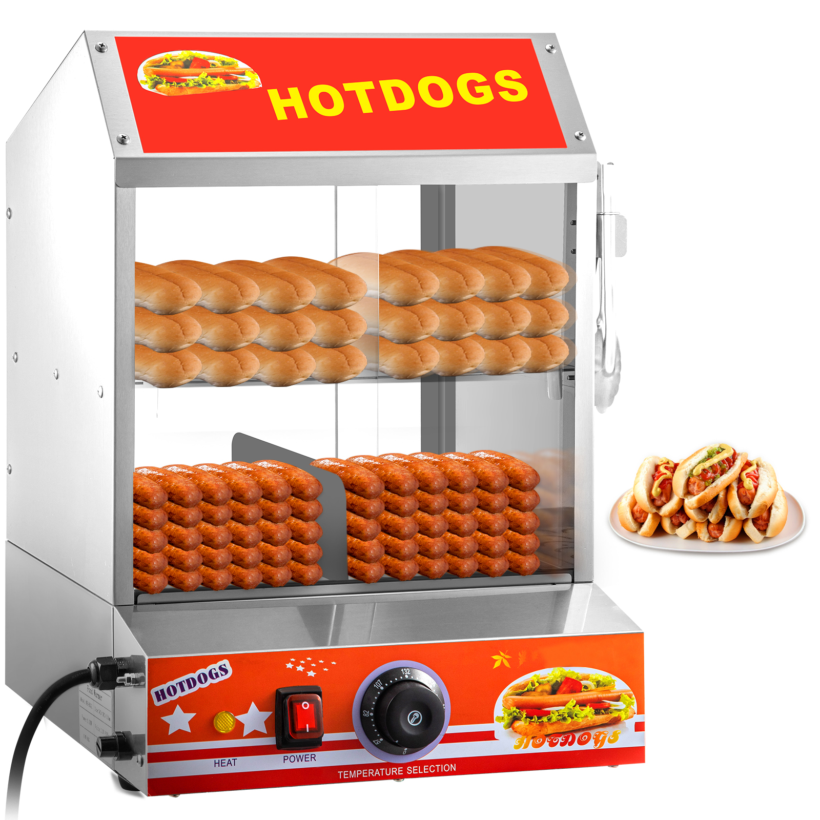 BENTISM Hot Dog Warmer 2Tier, Commercial Food Warmer for 175 Hot Dogs & 40 Buns, Stainless
