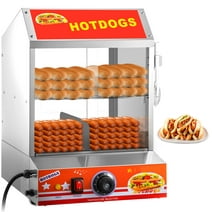 BENTISM Commercial Hot Dog Steamer Electric Bun Warmer Cooker 2 Tier Slide Doors