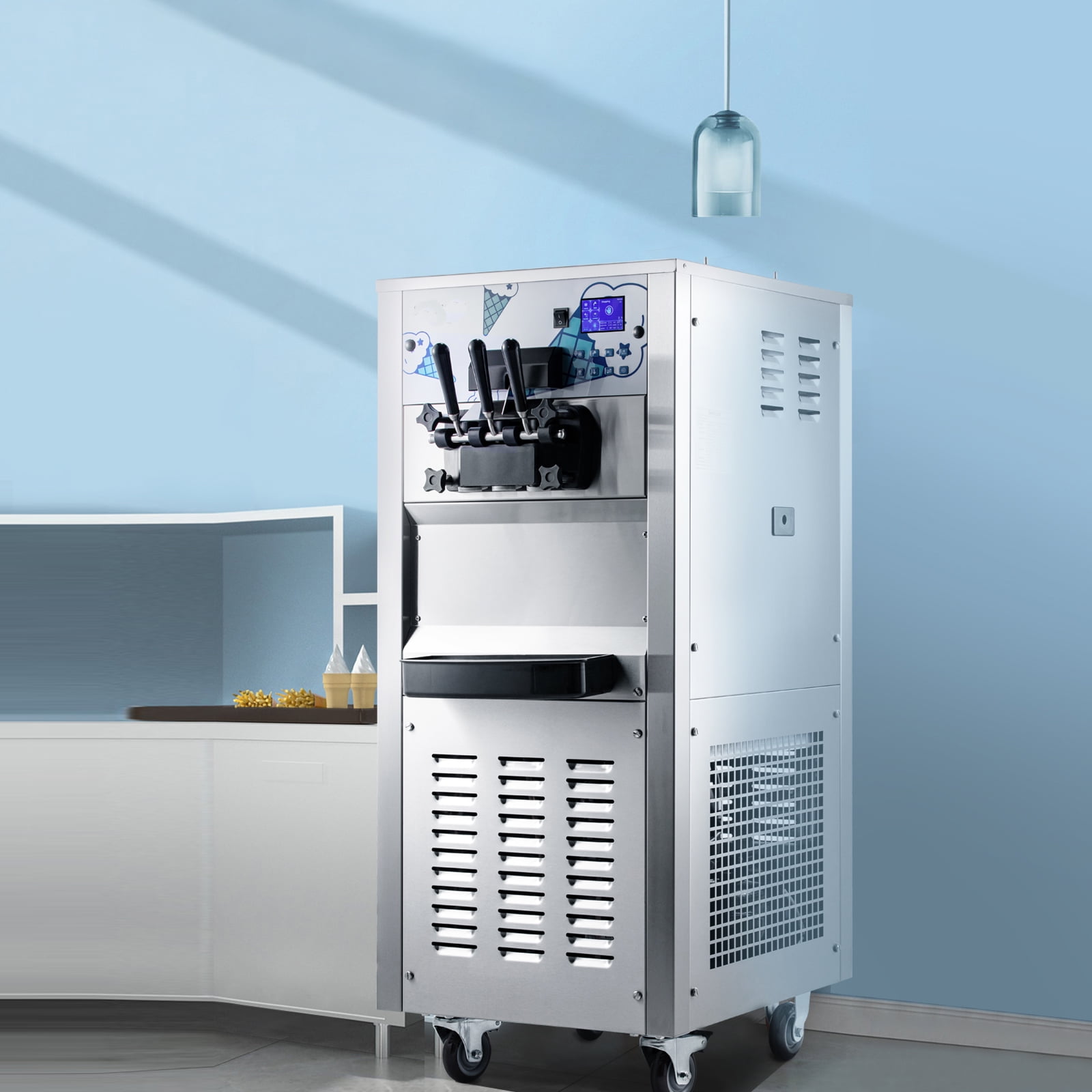 Commercial 3 Flavors Soft Ice Cream Machine 12L Frozen Ice Cream Cones  Machine Handness Adjustment 110V or 220V