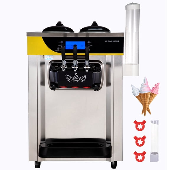 VEVOR Commercial Ice Cream Maker, 22-30L/H Yield, Countertop Soft Serve Machine w/ 2x6L Hopper 2L