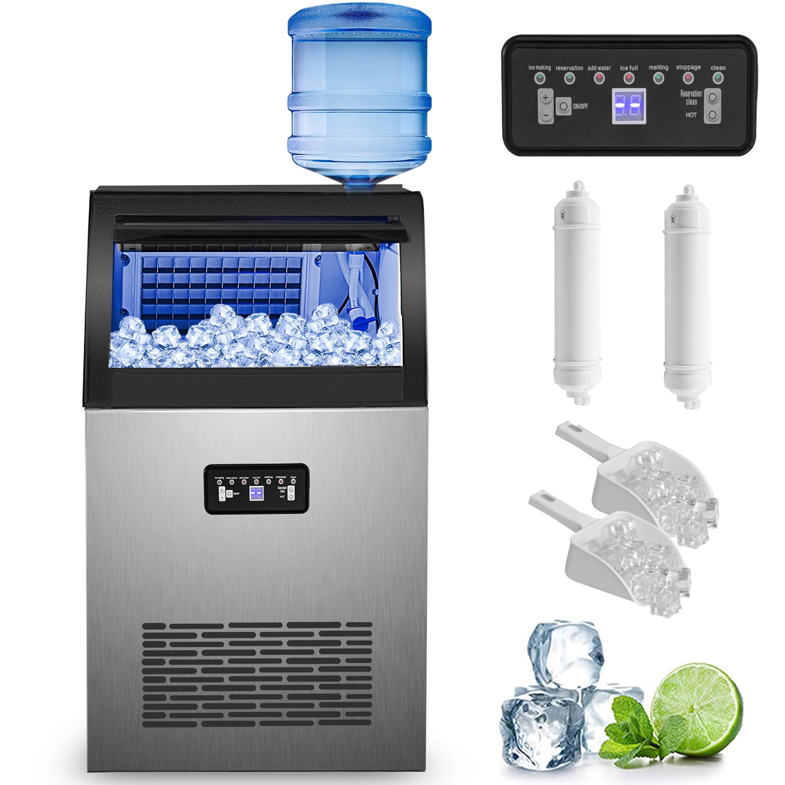 BENTISM Commercial Ice Maker Freestand Ice Cube Machine 120LBS/24H 29LBS  Storage