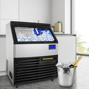 BENTISM Commercial Ice Maker 265lbs/24h, 77lbs Storage Bin, ETL Approved, Clear Cube, Advanced LCD Panel, SECOP Compressor, Air Cooled, Blue Light, Electric Water Drain Pump, Water Filter, 2Scoops