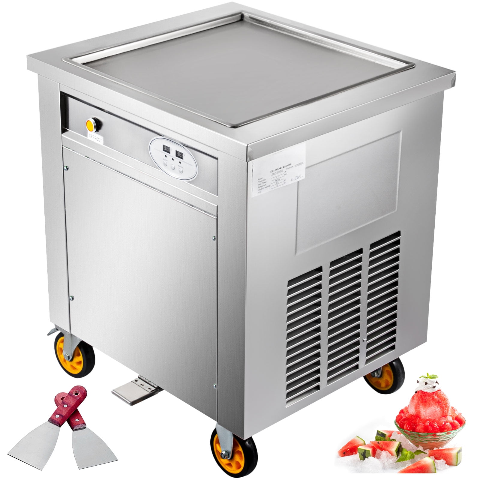 BENTISM 1800W Commercial Ice Cream Roll Maker with 19.7 Square Pan 2 Defrost Methods for Cafes Walmart