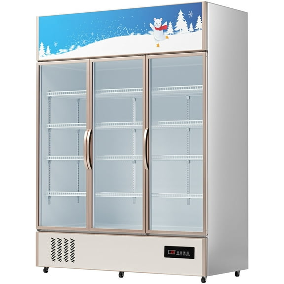 VEVOR Commercial Merchandiser Refrigerator, Triple Glass Doors, 31.6 Cubic Ft, Upright Display Beverage Cooler, 79"" Tall x 60"" Width, Fridge with LED Lighting for Drink Wine Soda, Gold