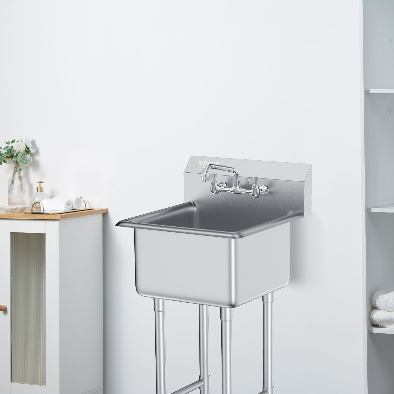 BENTISM Commercial Sink Stainless Steel Bowl Catering Sink Freestanding Utility & Prep Washing Equipment 18''*18''