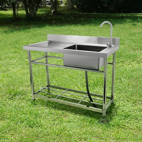 BENTISM Commercial Utility & Prep Sink Single Bowl w/Workbench 39.4 x 19.1 x 37.4 in