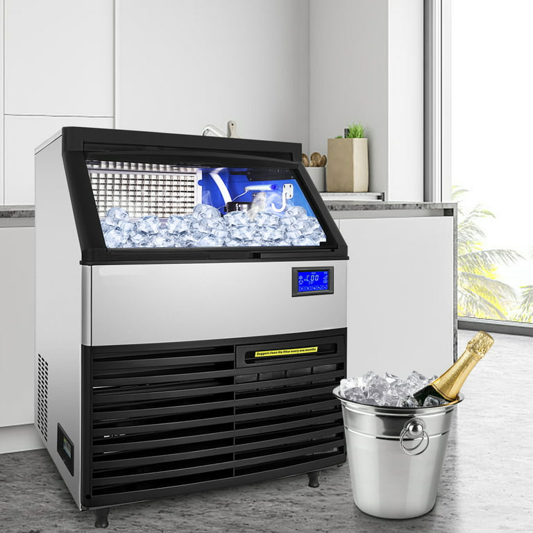 BENTISM Commercial ice Machines 440LBS/24H with 99LBS Bin and Electric  Water Drain Pump,LCD Panel, Clear Cube, Stainless Steel, Air Cooling, ETL