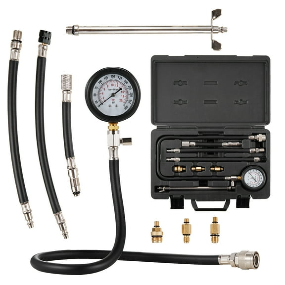VEVOR Compression Tester Adapter Kit, 9 Pcs Automotive Engine Cylinder Leak Down Compression Test, Accurate Dual Scale Pressure Gauge 0-300 psi, with Long Reach Hoses and Case for Engine Cylinders