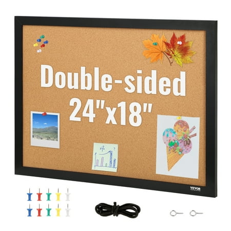 VEVOR Cork Board Bulletin Board 24" x 18" Notice Board Office Memo Board with MDF Sticker Frame Cork Bulletin Board Wall Mounted Board for Office Home and School with 10 Push Pins