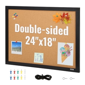 VEVOR Cork Board Bulletin Board 24" x 18" Notice Board Office Memo Board with MDF Sticker Frame Cork Bulletin Board Wall Mounted Board for Office Home and School with 10 Push Pins