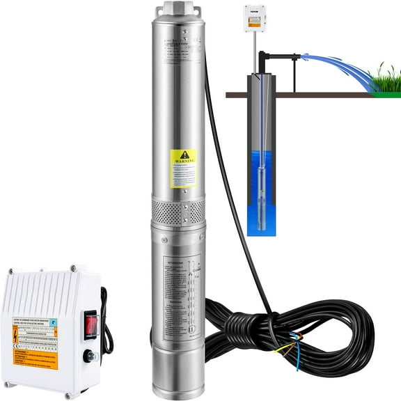 VEVOR Deep Well Submersible Pump Stainless Steel Water Pump 3HP 230V 37GPM 640ft