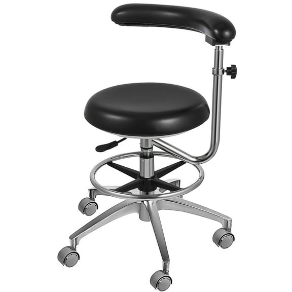 VEVOR Dental Medical Assistant Chair Nurse Stool with 360 Degree Rotation Armrest PU Leather Black