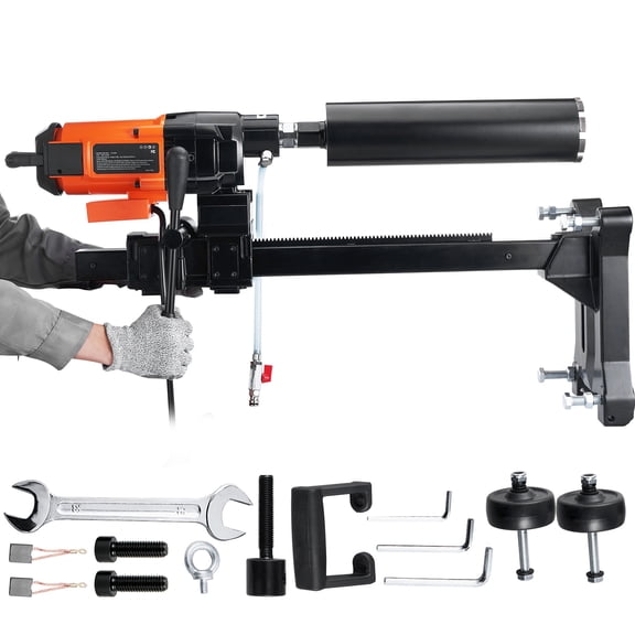 VEVOR Diamond Core Drilling Machine 2500W, 750RPM Speed & 1-1/4" Thread & Lifting Handle, 10" Wet Concrete Core Drill Rig with Stand Wheels, 10" Drilling Diameter for Concrete Brick Block Stone