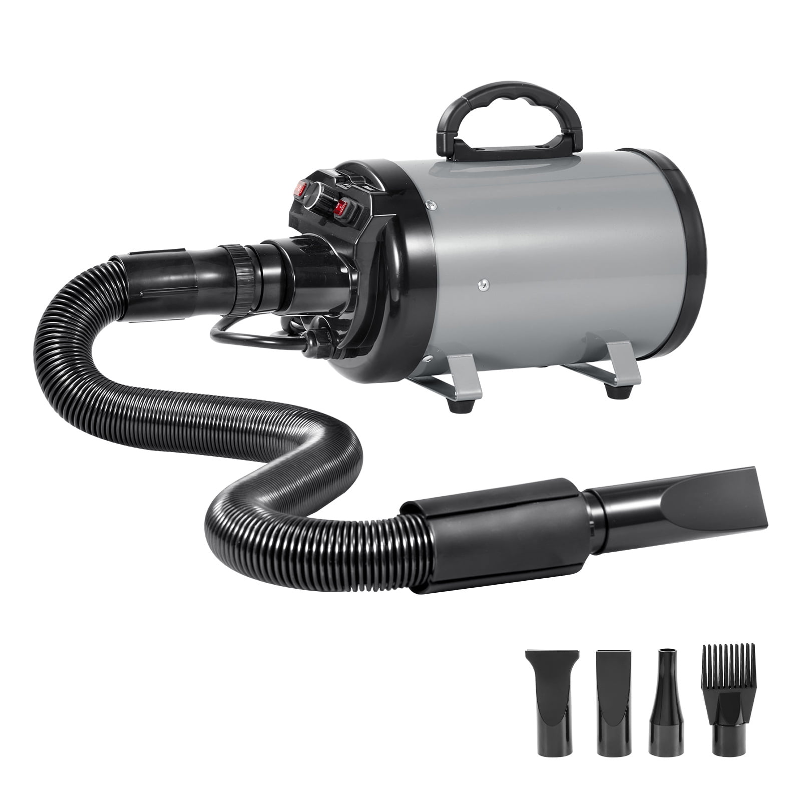 BENTISM Dog Dryer, 2000W Pet Hair Force Dryer Grooming Blower with Adjustable Speed and Temperature Control with 4 Different Nozzles Extendable Hose, Grey