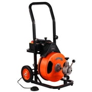 BENTISM Drain Cleaner Machine 100 FT x 1/2 " , Sewer Auger Auto Feed with 4 Cutter & Air-activated Foot Switch for 1" to 4" Pipes, Orange, Black