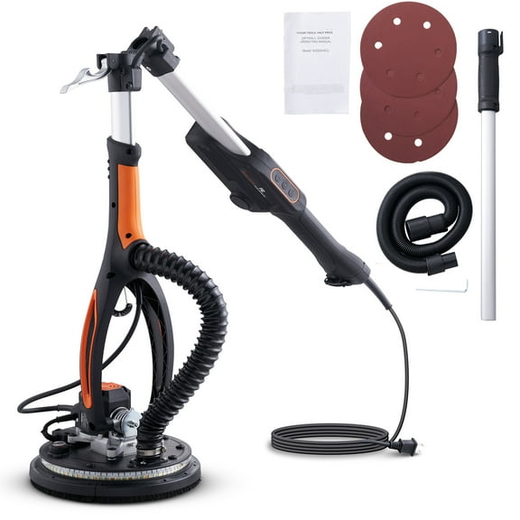 BENTISM Drywall Sander, 800W Electric Drywall Sander With Vacuum, Variable Speed 1000-1850RPM Powerful Wall Sander with LED Lights, Floor and Popcorn Ceiling Removal Tool, 12 Sanding Discs