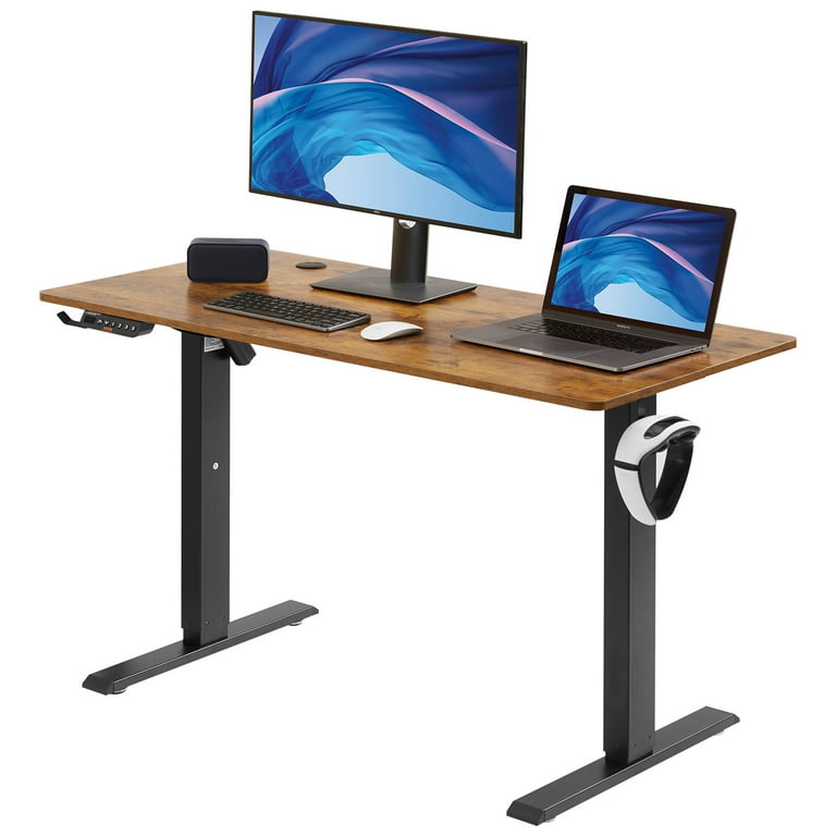 Homall Electric Height Adjustable Standing Desk, Large 63 inch Sit Stand up  Desk, Home Office Computer Desk Memory Preset with T-Shaped Metal Bracket,  Brown 