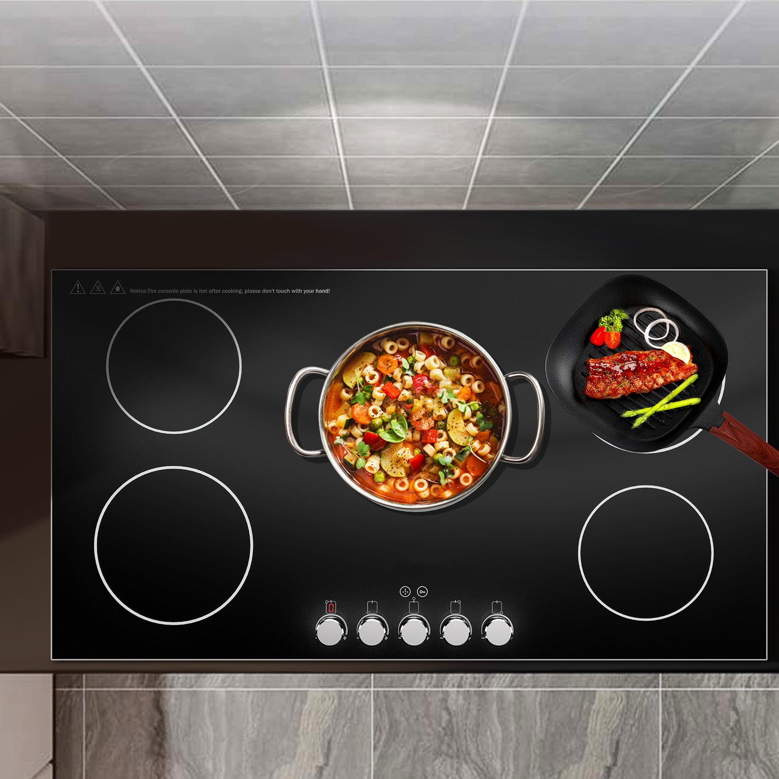 BENTISM Electric Induction Cooktop Built-in Stove Top 35in 5 Burners 220V 