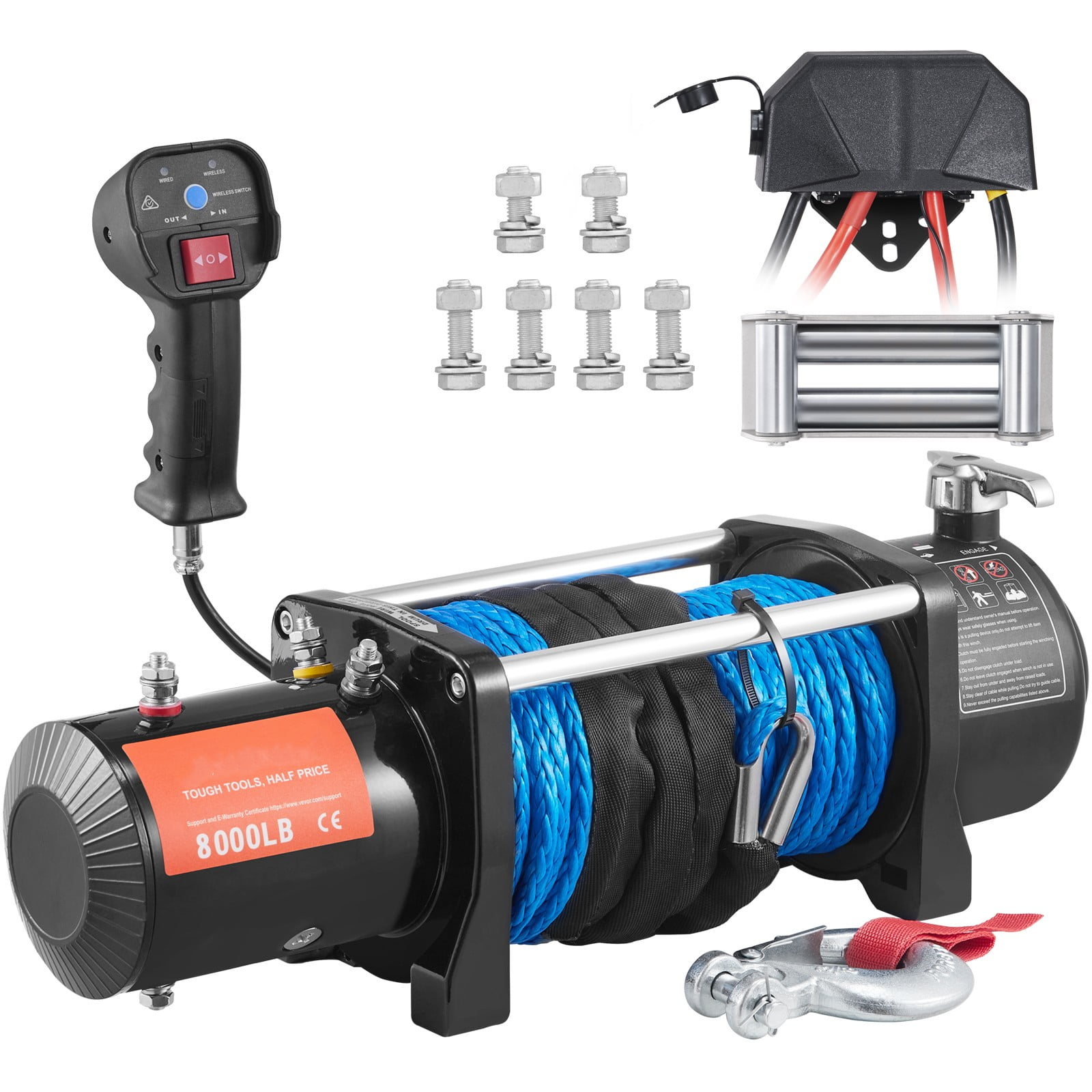 Bentism Electric Winch, 12V 8000 lb Load Capacity Nylon Rope Winch, IP67 85ft ATV Winch with Wireless Handheld Remote, Size: 8000 lbs