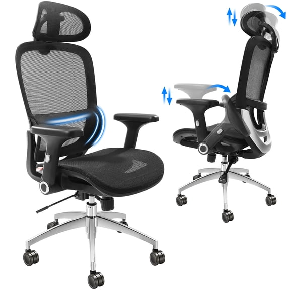 VEVOR Ergonomic Office Chair 286 lbs Rolling Mesh High Back Adjustable Desk Chair Back Lumbar Support and Head Support Comfort Computer Chair with Wheels Home Office Task Chair SGS Certified