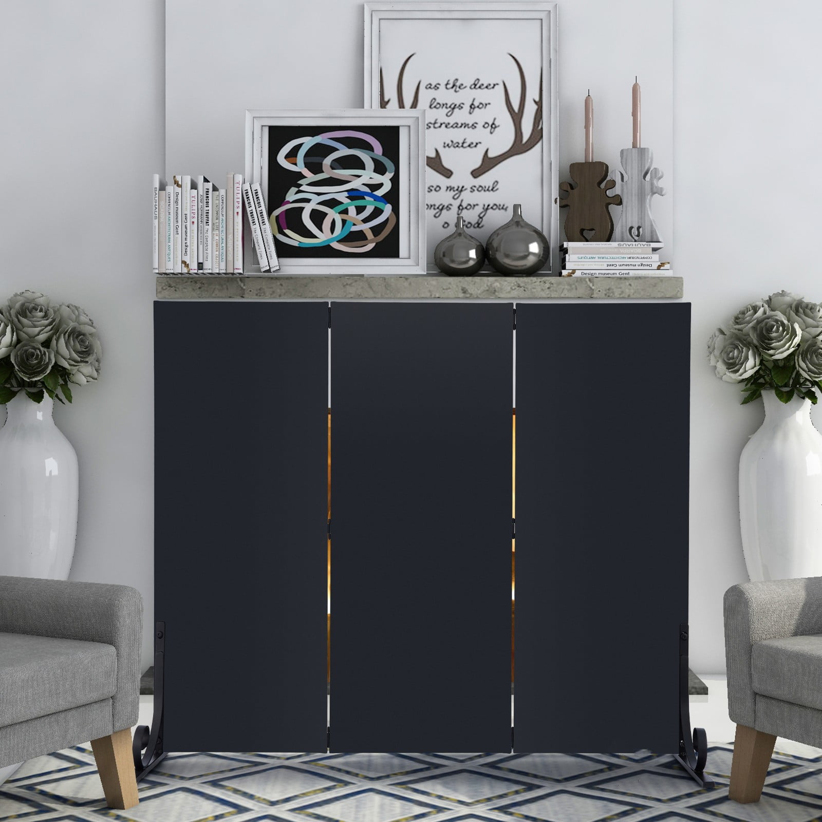 BENTISM Fireplace Screen Fire Guard Screen Heavy Duty Iron Fire Screen