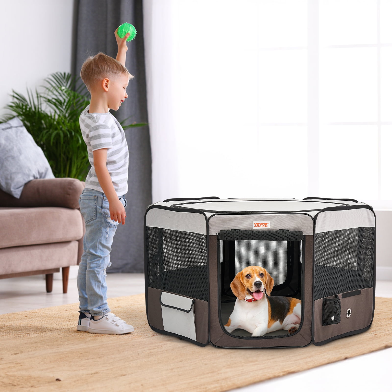 BENTISM Foldable Pet Playpen 46 inch Portable Dog Playpen Crate Kennel
