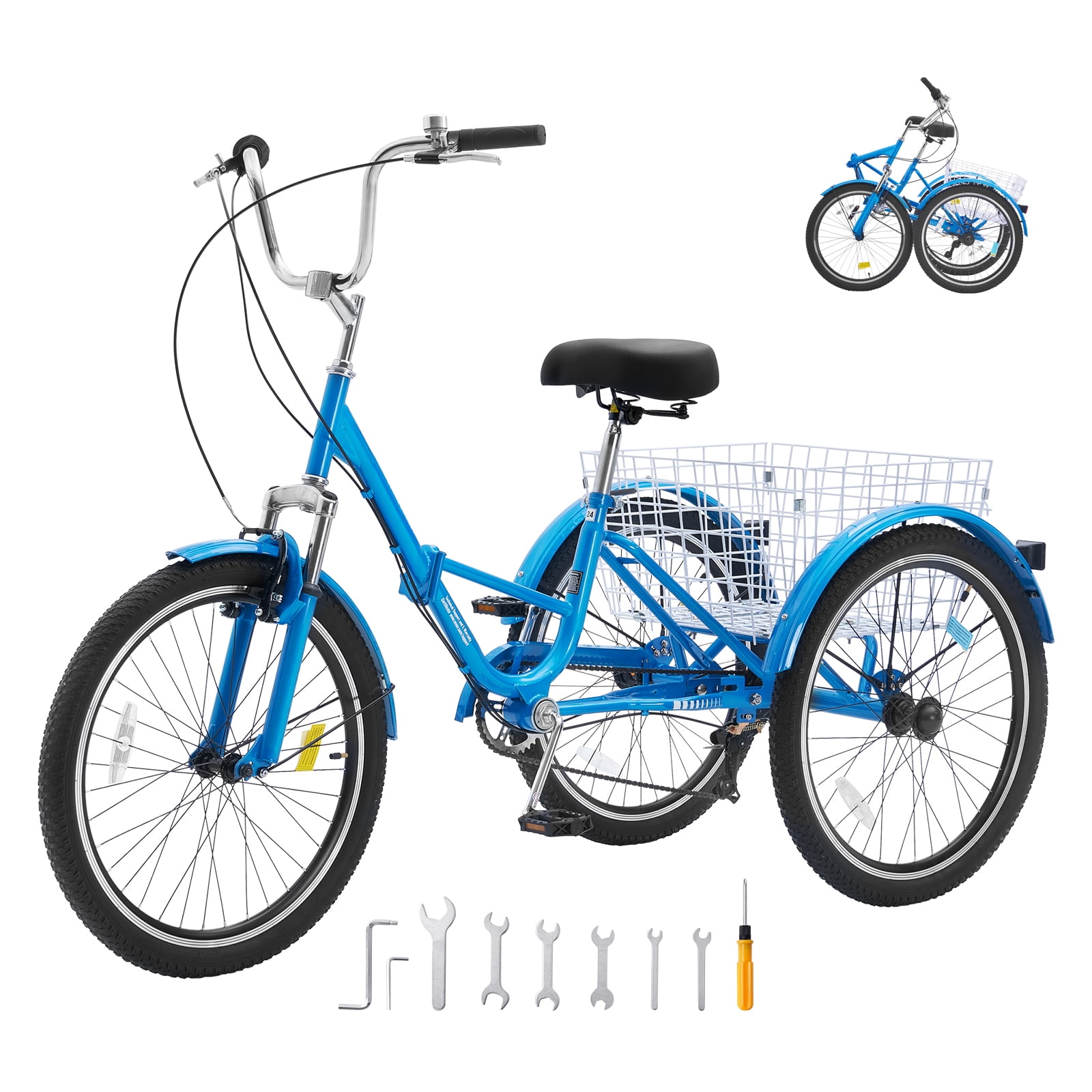 BENTISM High-Carbon Steel Foldable Three Wheel Tricycle for Adults, Blue