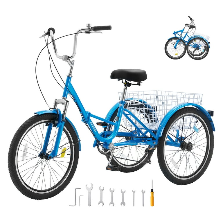 BENTISM High Carbon Steel Foldable Three Wheel Tricycle for Adults Blue