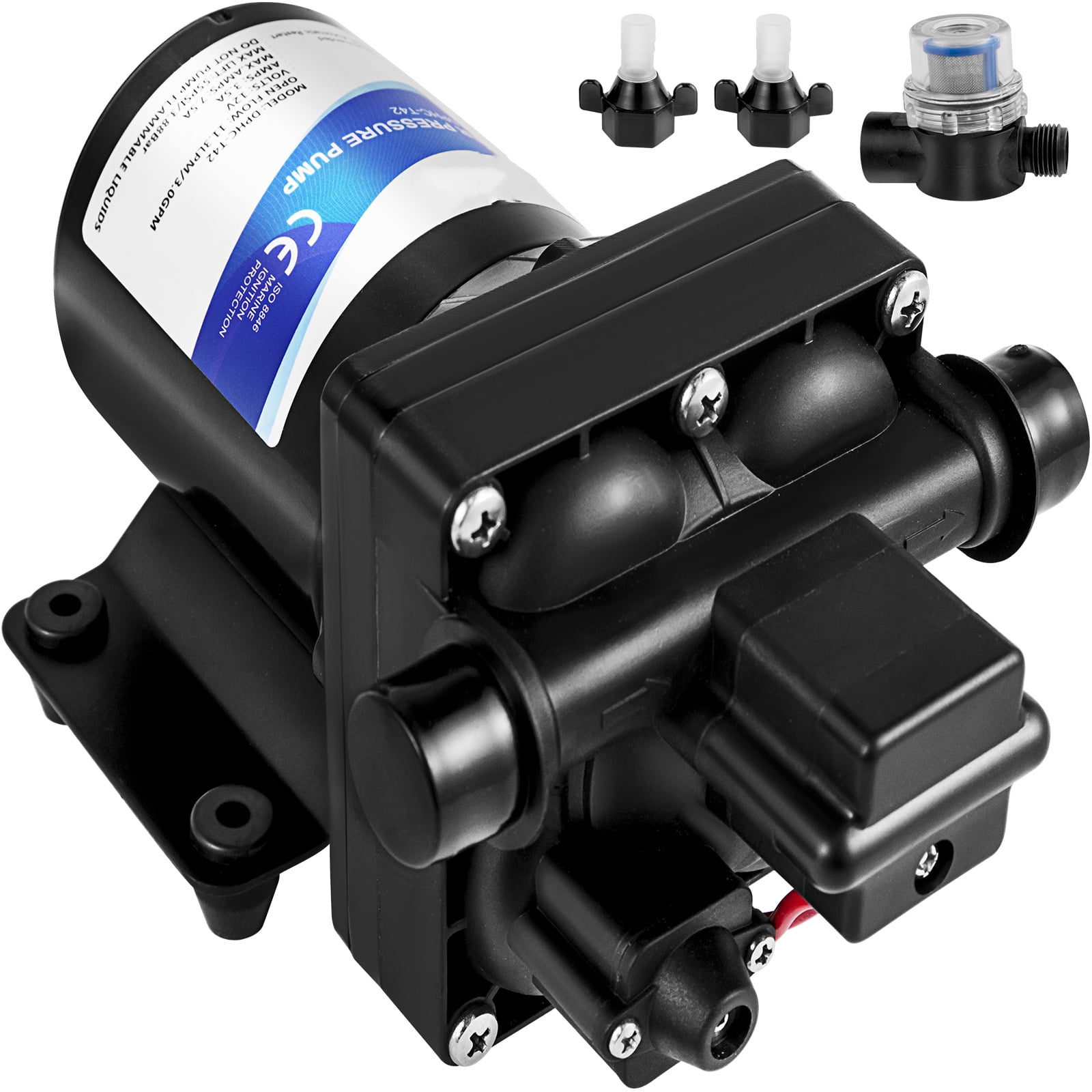VEVOR 12V Pressure Water Pump, Self Priming Sprayer Pump with 3 GPM, 55 PSI Diaphragm Pump