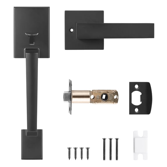 VEVOR Front Door Handle, Entry Door Handle and Reversible Handle Lever, Modern Front Door Handle Only, Matte Black Front Door Entry Handleset, Entry Way Door Handle, Black