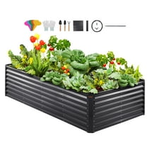 BENTISM Galvanized Raised Garden Bed, 8x4x2 FT Large Metal Raised Planter Box Garden Beds Outdoor for Vegetables Flowers and Herbs with Open Bottom and Planting Tools, Dark Grey