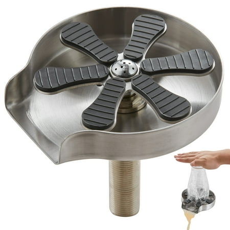 BENTISM Glass Rinser, 10 Powerful Spraying Jets 360° Rotating Cup Rinser for Sink, 304 Stainless Steel Faucet Cup Washer with Silicone Nonslip Pad for Baby Bottle, Glass Cup, Wine Glass (Drawing Base)