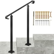 BENTISM Handrail for Stairs Fit 1 or 2 Steps Wrought Iron Handrail,Outdoor Stair Railing, Height Adjustable Front Porch Hand Rail, Black