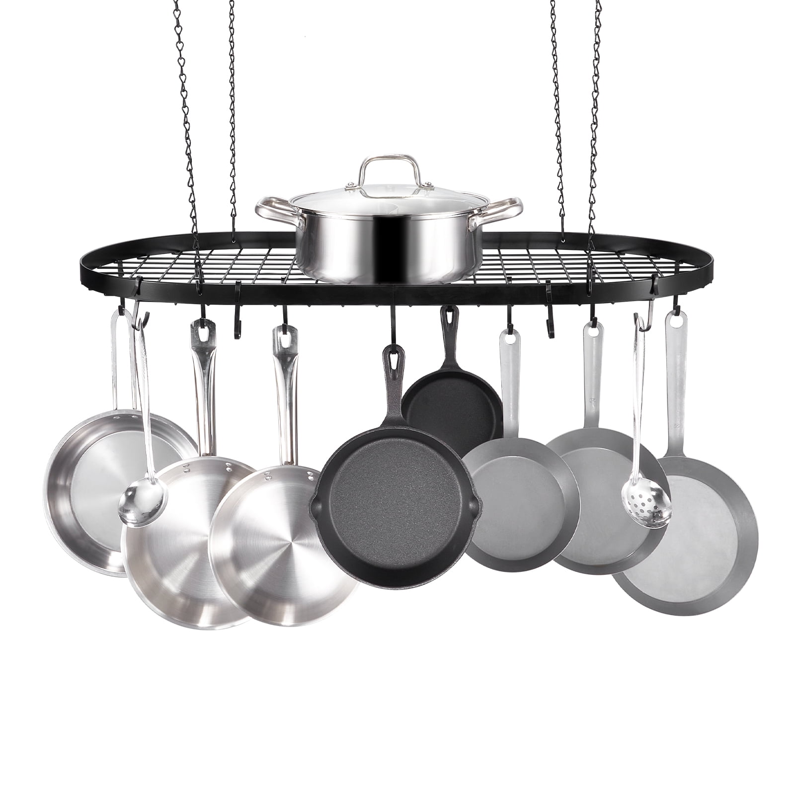 BENTISM Hanging Pot Rack Ceiling Mount 32 inch Ceiling Pot Rack with 12