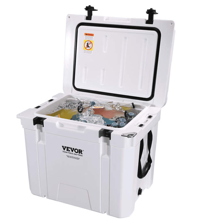 VEVOR Insulated Portable Cooler, 25 qt. Holds 25 Cans, Ice Retention Hard Cooler with Heavy Duty Handle, Ice Chest Lunch Box, White