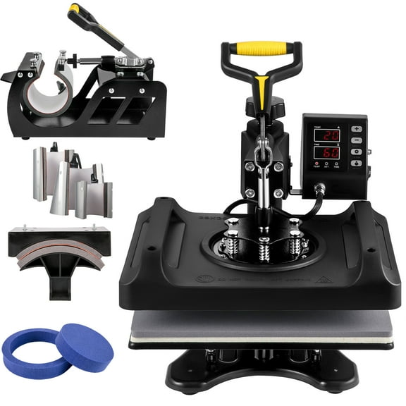 BENTISM Heat Press Machine 8 in 1,12" x 15" Dual-Tube Heating Press Sublimation Machine 360° Rotation Swing Away T-Shirt Printing Machine Dual-Tube Heating for DIY T-Shirts Cap & Mugs Black