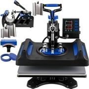 BENTISM Heat Press Machine 8 in 1,12" x 15" Dual-Tube Heating Press Sublimation Machine 360° Rotation Swing Away T-Shirt Printing Machine Dual-Tube Heating for DIY T-Shirts Cap & Mugs Blue