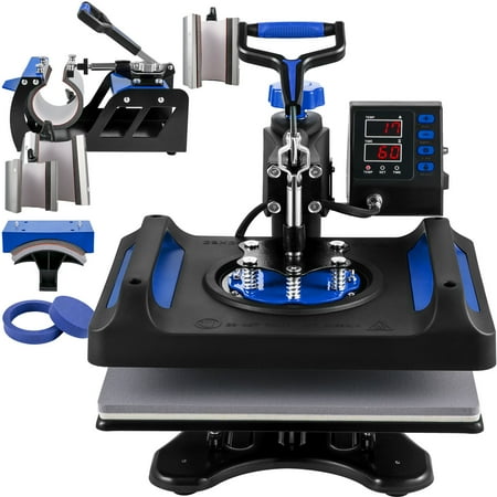 BENTISM Heat Press Machine 8 in 1,12" x 15" Dual-Tube Heating Press Sublimation Machine 360° Rotation Swing Away T-Shirt Printing Machine Dual-Tube Heating for DIY T-Shirts Cap & Mugs Blue