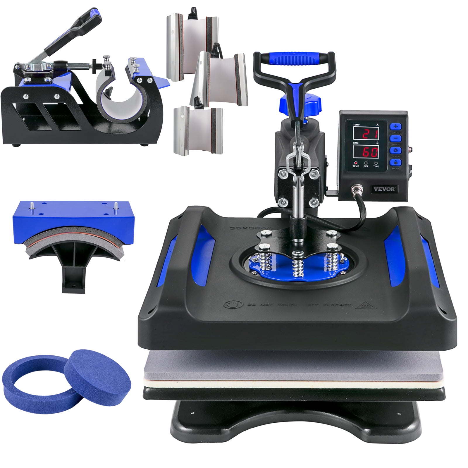 BENTISM Heat Press Machine 8 in 1, 15" x 15" 800W Dual-Tube Heating Press Sublimation Machine 360° Rotation Swing Away T-Shirt Printing Machine for DIY T-Shirts Cap & Mugs Blue