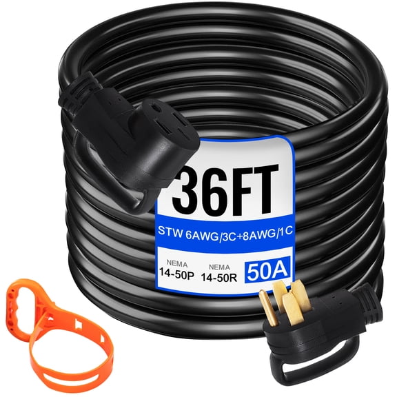VEVOR Heavy Duty 36 ft 50 Amp RV Extension Cord Power Supply Cable w/Molded Connector&Handles 125 / 250V