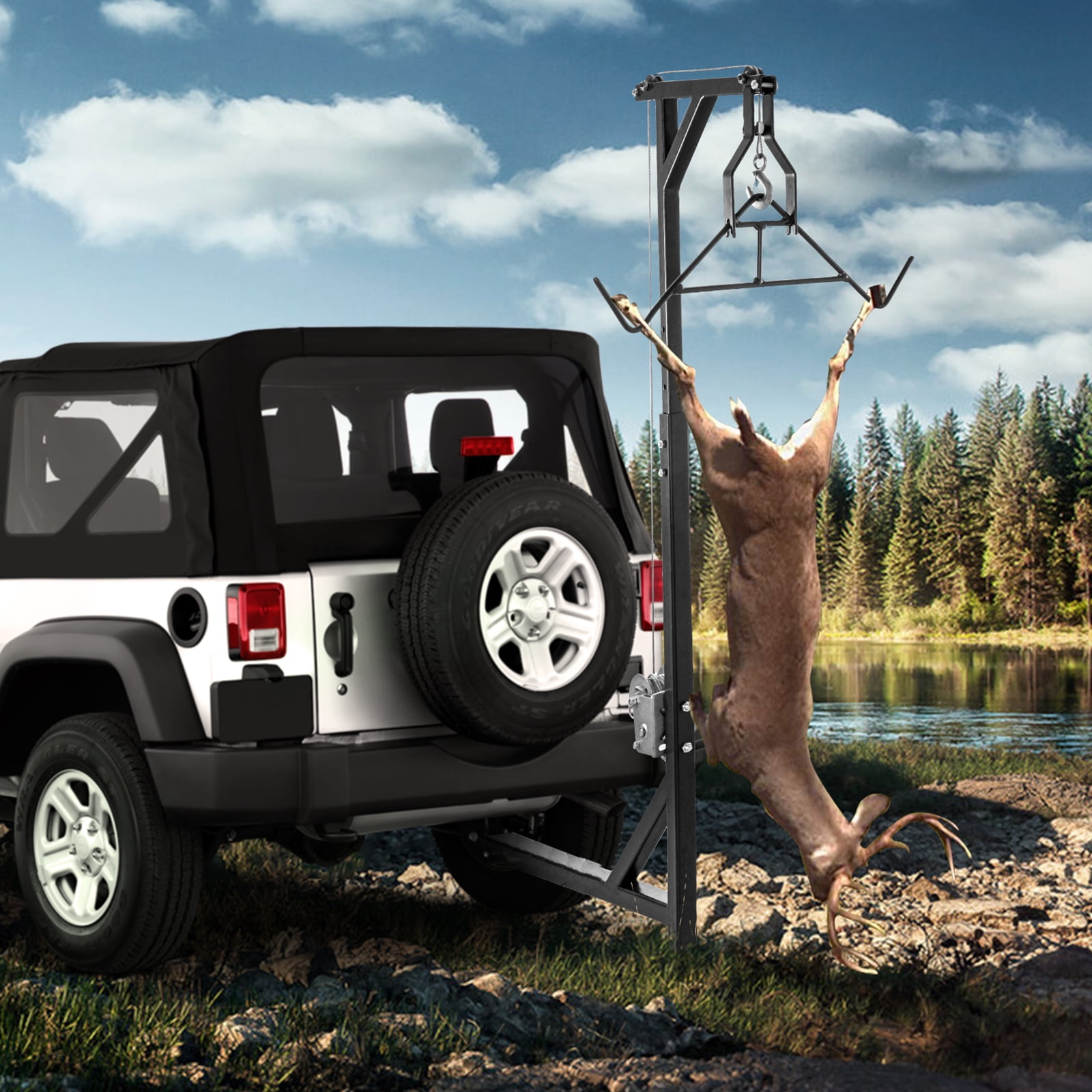 BENTISM Hitch Mounted Deer Hoist, 500lbs Capacity Hitch Game Hoist, 2'' Truck Hitch Deer Hoist