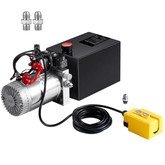VEVOR Hydraulic Pump, 6 Quart Hydraulic Power Unit, Double Acting Dump Trailer Pump, 0.91 GPM Flow Rate, 3200 PSI Max Relief Pressure, DC 12V Hydraulic Pump for Dump Trailer Car Lifting