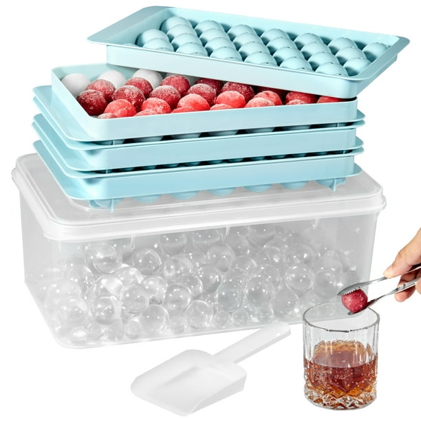 BENTISM Ice Cube Tray Silicone Round Ice Ball Maker with Lid Easy Release 2 Pack,Stackable