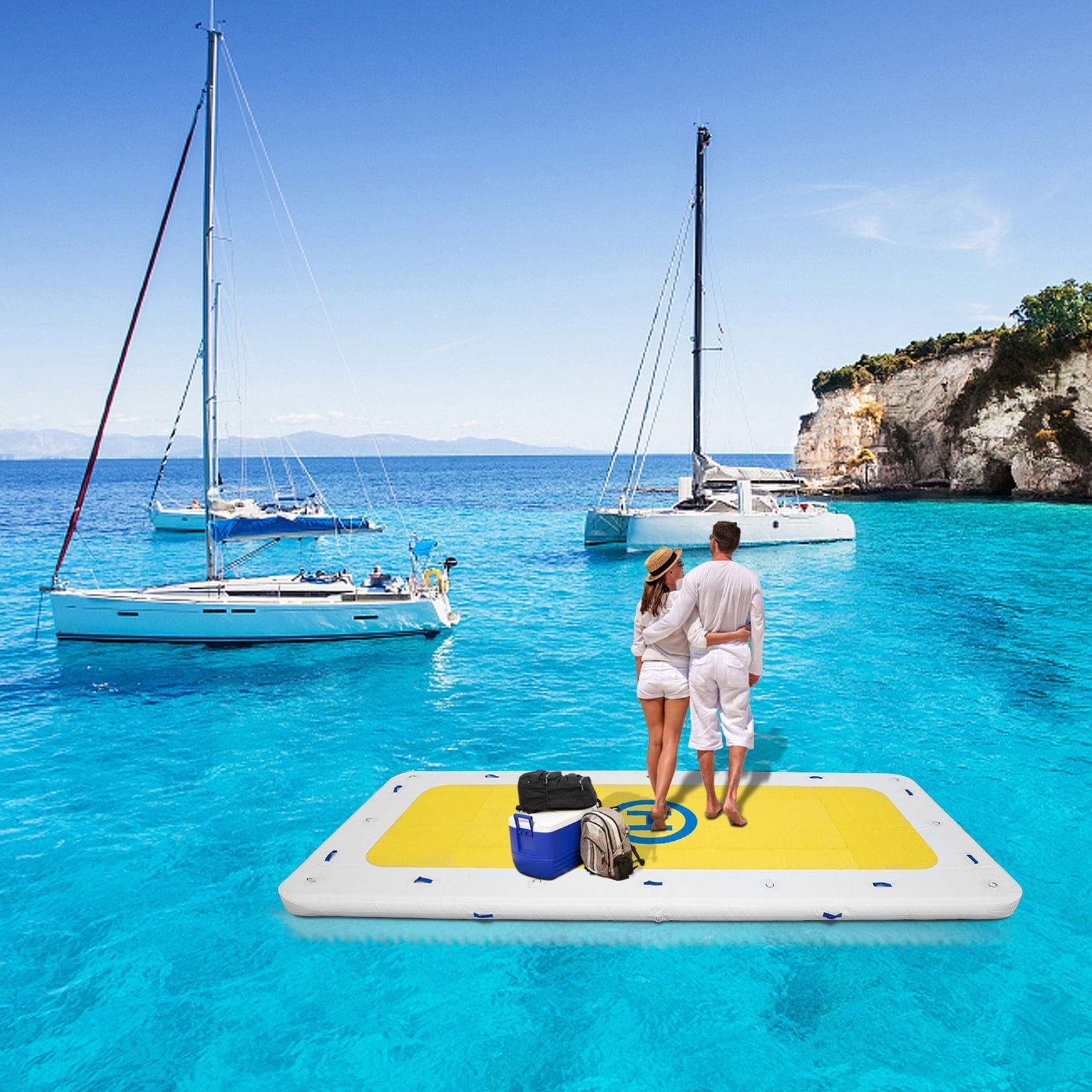 BENTISM Inflatable Dock Platform PVC Floating Dock 12 x 6 ft 3-5 Person w/2 Pumps