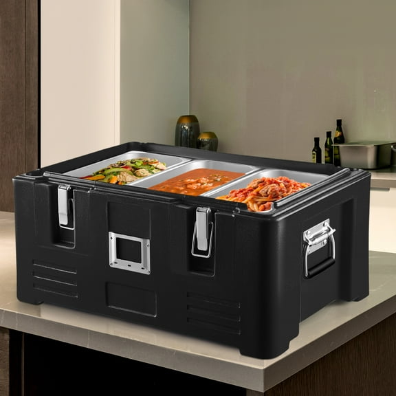 VEVOR Insulated Food Pan Carrier Stackable Top Loader with 3 Pans 36 Qt Black